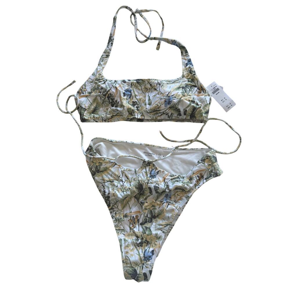 Abercrombie & Fitch 90s Style Bikini Set Swim Green Print Both Size Medium NWT